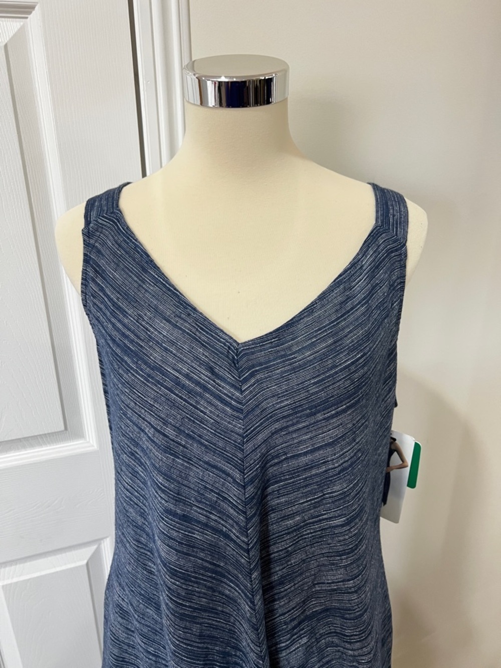 Linen Blend Hanky Hem Blue Heathered Sleeveless Midi Dress Size XL - Picture 7 of 14